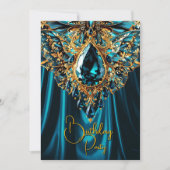Exotic Birthday Aquamarin Blue Gold Jewel Butterfl Einladung (Vorderseite)