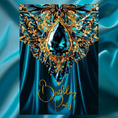 Exotic Birthday Aquamarin Blue Gold Jewel Butterfl Einladung