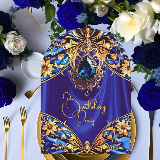 Exotic Birthday Blue Gold Jewel Butterfly Einladung