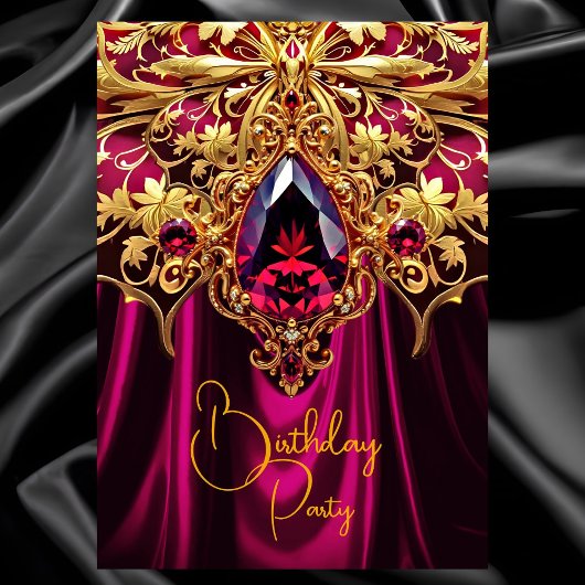 Exotic Birthday Burgundy Plum Gold Jewel Einladung