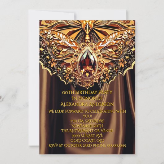 Exotic Birthday Caramel Chocolate Gold Jewel Einladung (Rückseite)