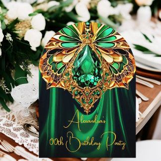Exotic Birthday Emerald green Gold Jewel Butterfly Einladung