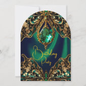 Exotic Birthday Green Gold Jewel Butterfly Einladung (Vorderseite)