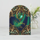 Exotic Birthday Green Gold Jewel Butterfly Einladung (Stehend Vorderseite)