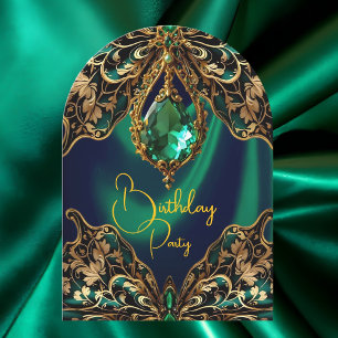 Exotic Birthday Green Gold Jewel Butterfly Einladung