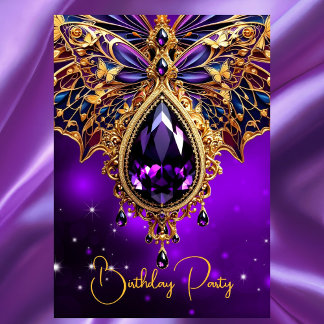 Exotic Birthday Lila Blue Gold Jewel Butterfly Einladung