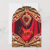 Exotic Birthday Red Gold Jewel Butterfly Einladung (Vorderseite)