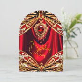 Exotic Birthday Red Gold Jewel Butterfly Einladung (Stehend Vorderseite)