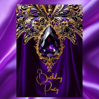 Exotic Birthday Rich Lila Gold Jewel Butterfly Einladung