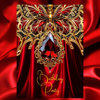 Exotic Birthday Rich red Gold Jewel Butterfly Einladung