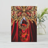 Exotic Birthday Rich red Gold Jewel Butterfly Einladung (Stehend Vorderseite)