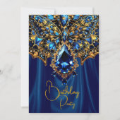 Exotic Birthday Steel Blue Gold Jewel Butterfly Einladung (Vorderseite)
