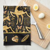 Exotic Black Gold Giraffe Boho Monogram Geschirrtuch (Viertel Falte)
