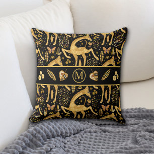 Exotic Black Gold Giraffe Boho Monogram Kissen