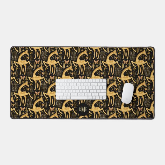 Exotic Black Gold Giraffe Monogramm Schreibtischunterlage (Tastatur & Maus)