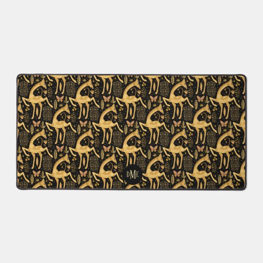 Exotic Black Gold Giraffe Monogramm Schreibtischunterlage (Vorderseite)