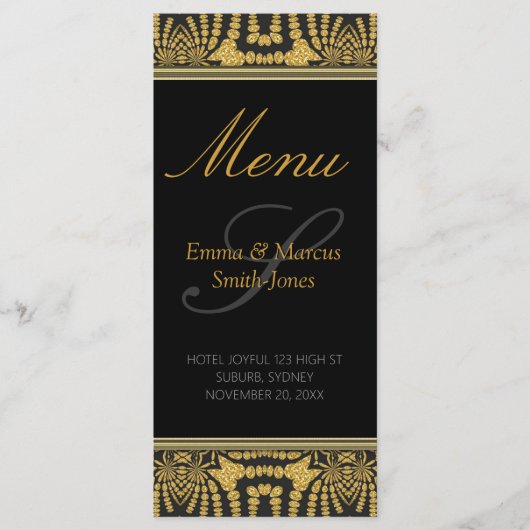 Exotic Black & Gold Tribal Batik Wedding Menu Card Menükarte (Vorderseite)