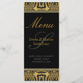 Exotic Black & Gold Tribal Batik Wedding Menu Card Menükarte