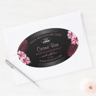 Exotic Black Product Label Pink Hawaii Blume Logo Ovaler Aufkleber