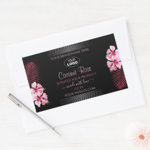 Exotic Black Product Label Pink Hawaii Blume Logo Rechteckiger Aufkleber
