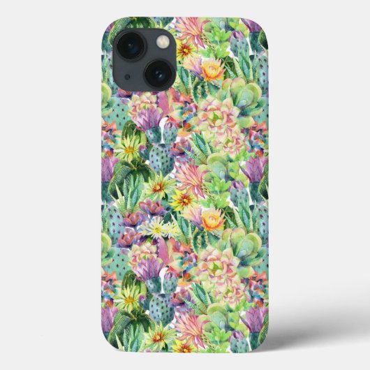 Exotic Blooming Watercolor Cacti Pattern Case-Mate iPhone Hülle (Rückseite)