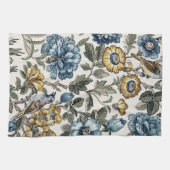 Exotic Blue and Gold Blume & Birds Geschirrtuch (Horizontal)