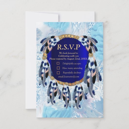 Exotic Blue Dream Catcher RSVP Karte (Vorderseite)