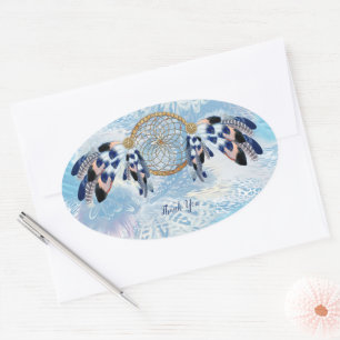 Exotic Blue Dream Catcher Stationer Ovaler Aufkleber
