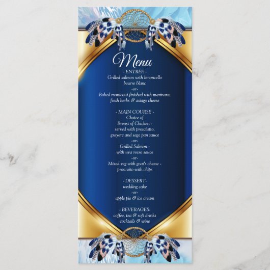 Exotic Blue Dream Catcher Wedding Menu Menükarte (Vorderseite)