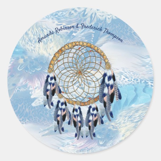 Exotic Blue Dream Catcher Wedding Party Dinner Pla Runder Aufkleber (Vorderseite)