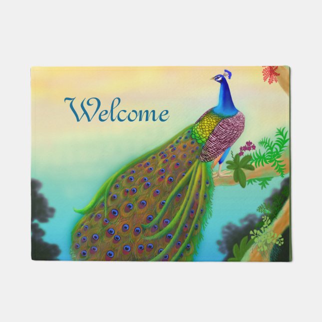 Exotic Blue Indian Peacock Doormat Fußmatte (Vorderseite)