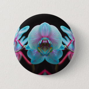 Exotic Blue Orchid Reflection Button