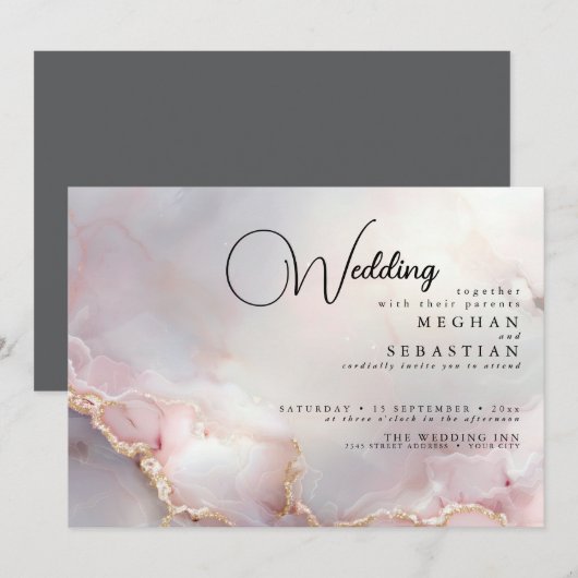 Exotic Blush  Marbled Opal Einladung (Vorne/Hinten)