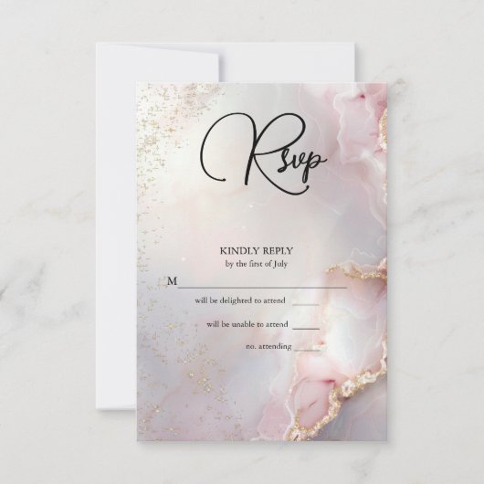 Exotic Blush  Marbled Opal RSVP Karte (Vorderseite)