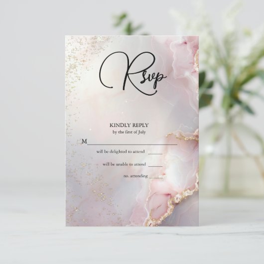 Exotic Blush  Marbled Opal RSVP Karte (Stehend Vorderseite)