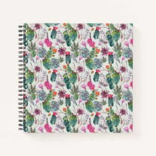 Exotic Boho Wasserfarbenkaktus und sukkulentes Mus Notizbuch