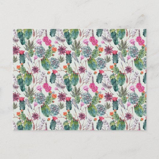 Exotic Boho Wasserfarbenkaktus und sukkulentes Mus Postkarte (Vorderseite)