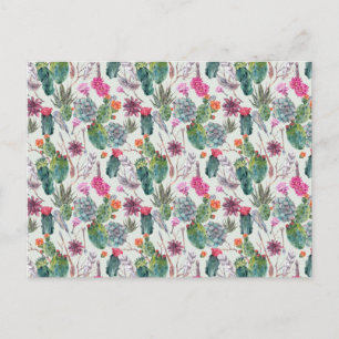 Exotic Boho Wasserfarbenkaktus und sukkulentes Mus Postkarte