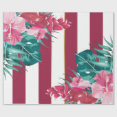 Exotic burgundy floral gestreift geschenkpapier (Flach)