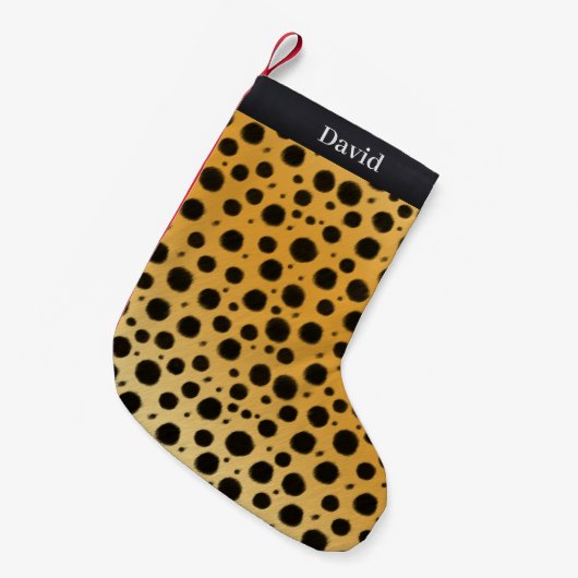 Exotic Cheetah Spots Personalisierte Tierdrucke Kleiner Weihnachtsstrumpf (Vorderansicht (hängend))