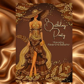 Exotic Chocolate Dress Gold Feather Birthday Party Einladung