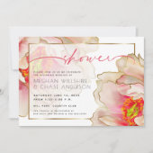 Exotic Coral Rose Peony Couple's Dusche Einladung (Vorderseite)