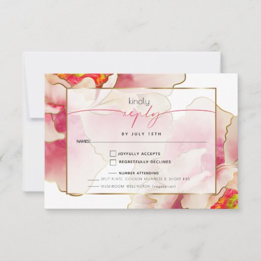 Exotic Coral Rose Peony Meal Choice RSVP Karte (Vorderseite)