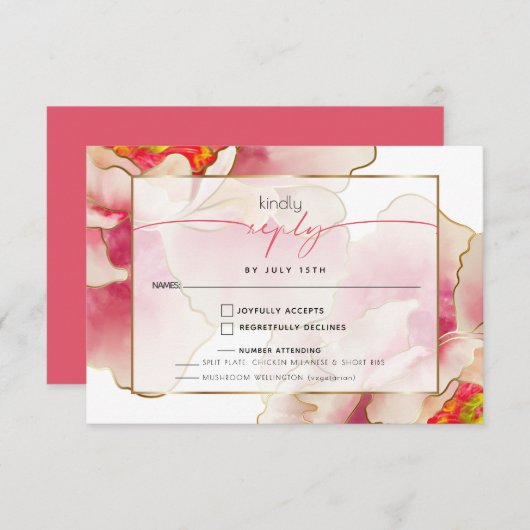 Exotic Coral Rose Peony Meal Choice RSVP Karte (Vorne/Hinten)