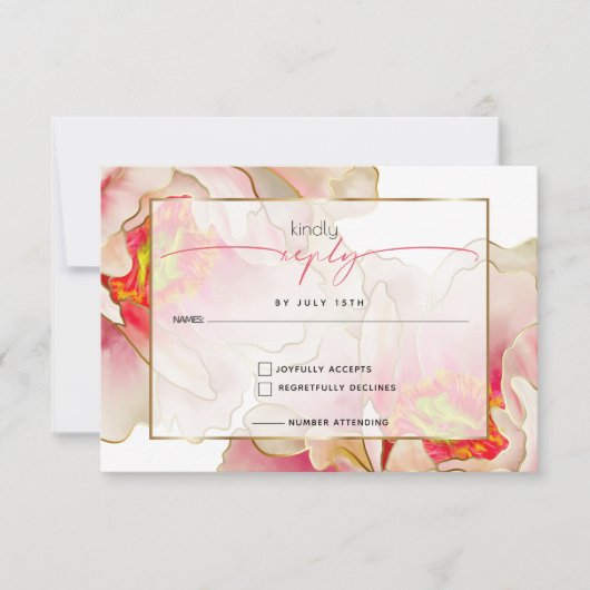 Exotic Coral Rose Peony RSVP Card (Vorderseite)