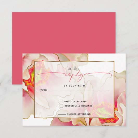 Exotic Coral Rose Peony RSVP Card Karte (Vorne/Hinten)