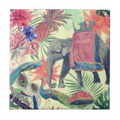 Exotic Elephant Peacock Hübsch Fliese (Vorderseite)