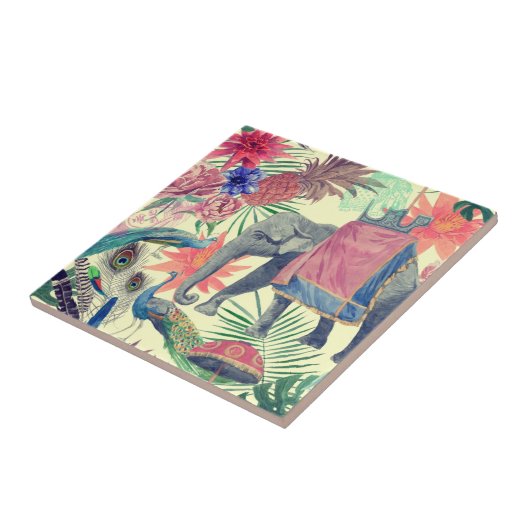 Exotic Elephant Peacock Hübsch Fliese (Seite)