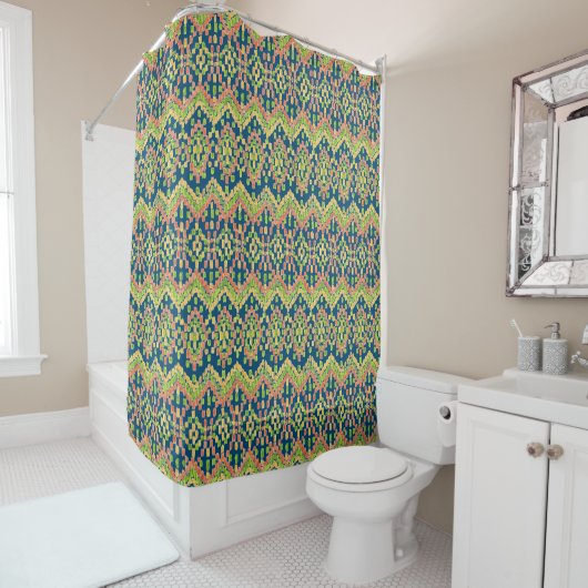 Exotic Ethnic Ikat Muster auf blau Duschvorhang (Beispiel)