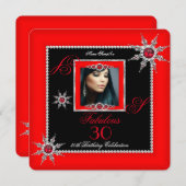 Exotic Fabulous 30 Red Silver Snowflake Foto Einladung (Vorne/Hinten)